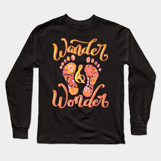 Walking Wander and Wonder Unique Boho Flowers Feet Design Long Sleeve T-Shirt by DoubleBrush